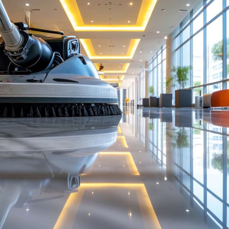Hochglanz Steinboden im Bürokomplex reinigen und pflegen